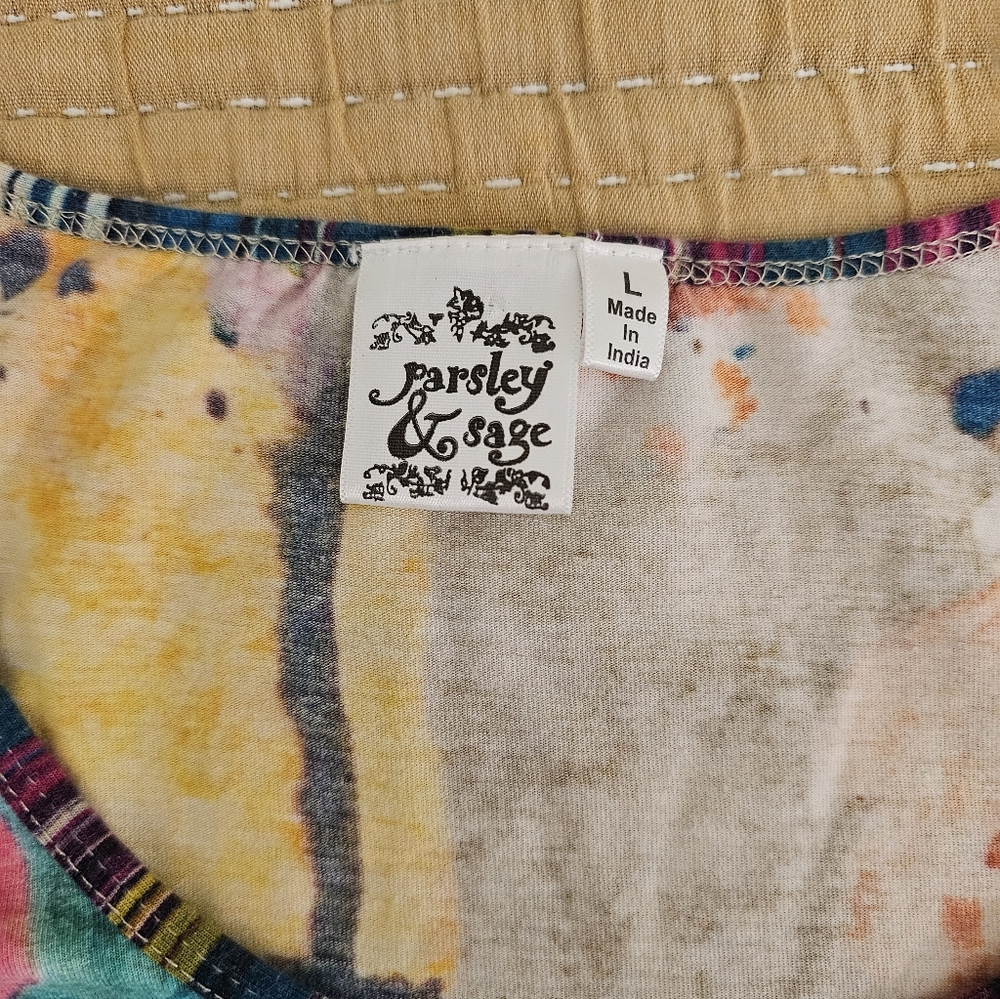 Parsley & Sage Colorful Abstract Artsy‎ Print Top Asymmetrical Wearable Art - Picture 3 of 7